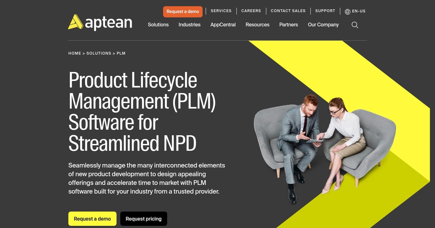 Screenshot of Aptean PLM homepage