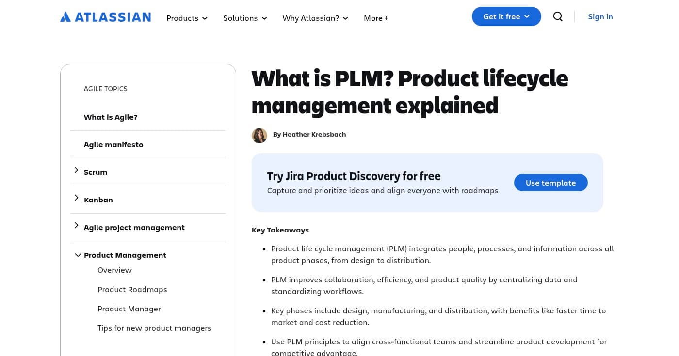 Screenshot of Atlassian PLM homepage
