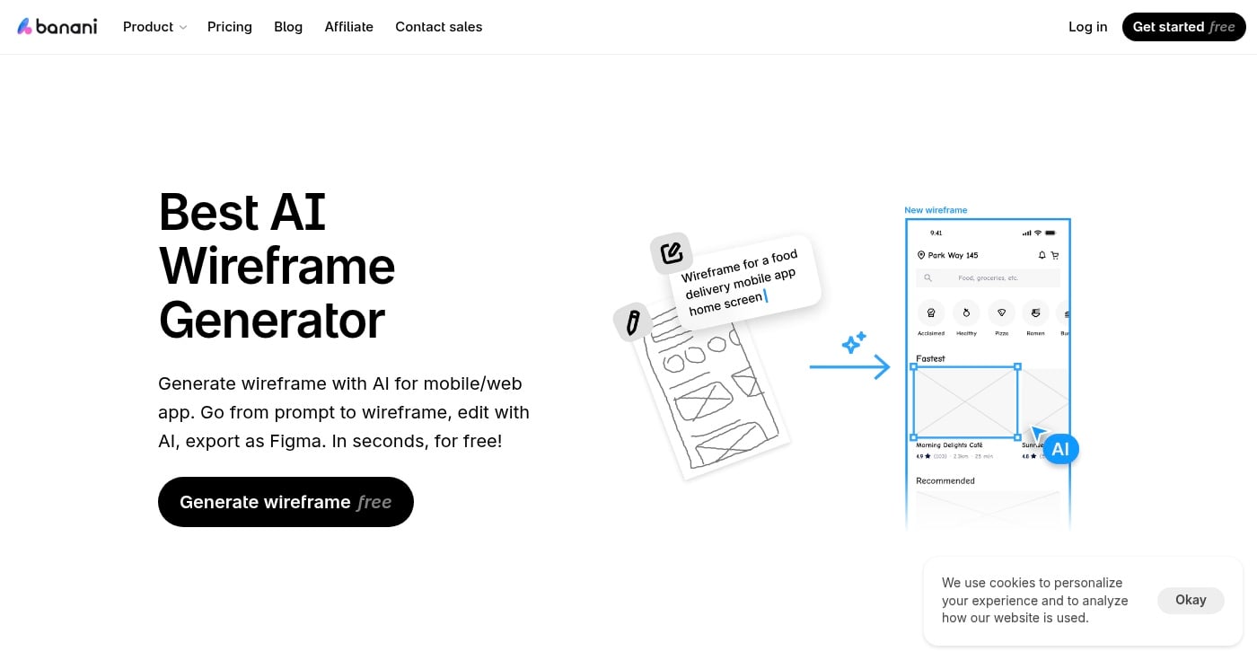Banani AI wireframe generator homepage