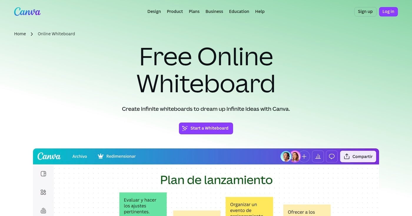 Canva online whiteboard for teams