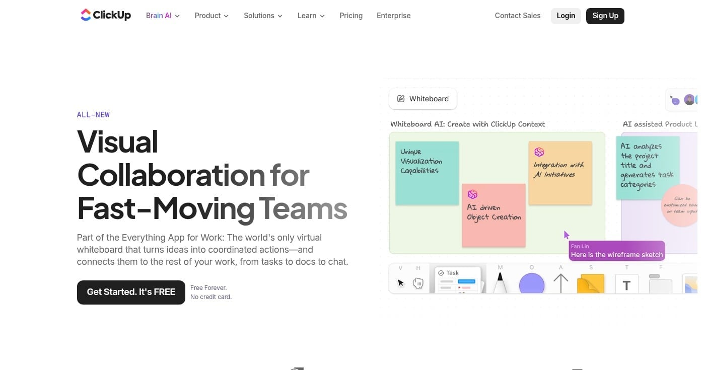 ClickUp Whiteboards integrated project management