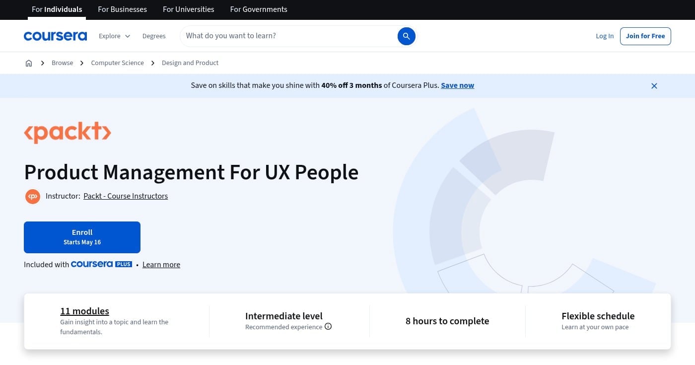 Coursera Product Management for UX People course page