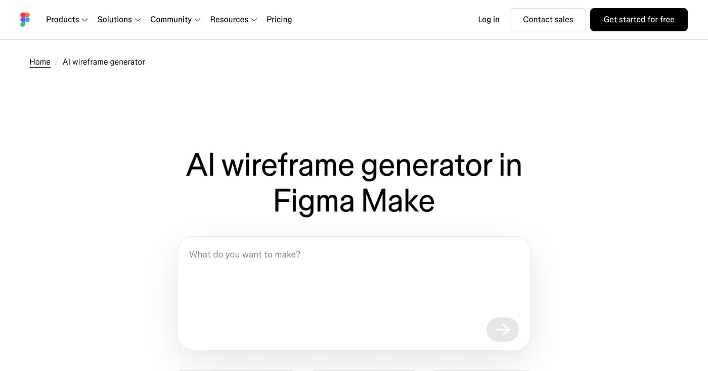 Figma Make AI wireframe generator homepage