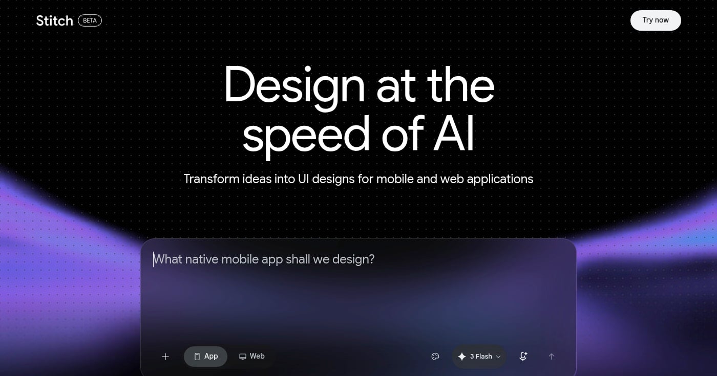 Google Stitch AI wireframe generator homepage