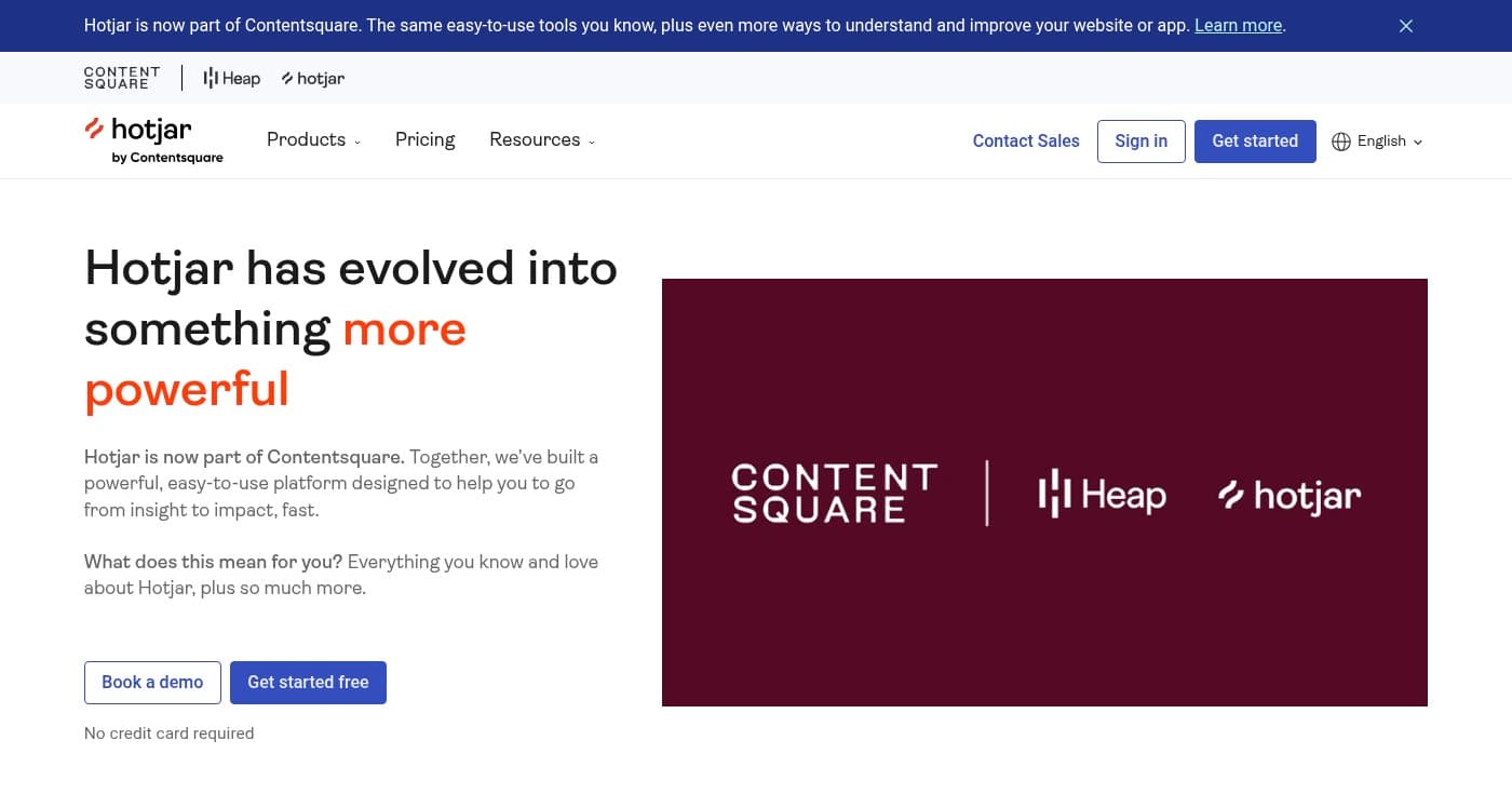 Screenshot of Hotjar homepage