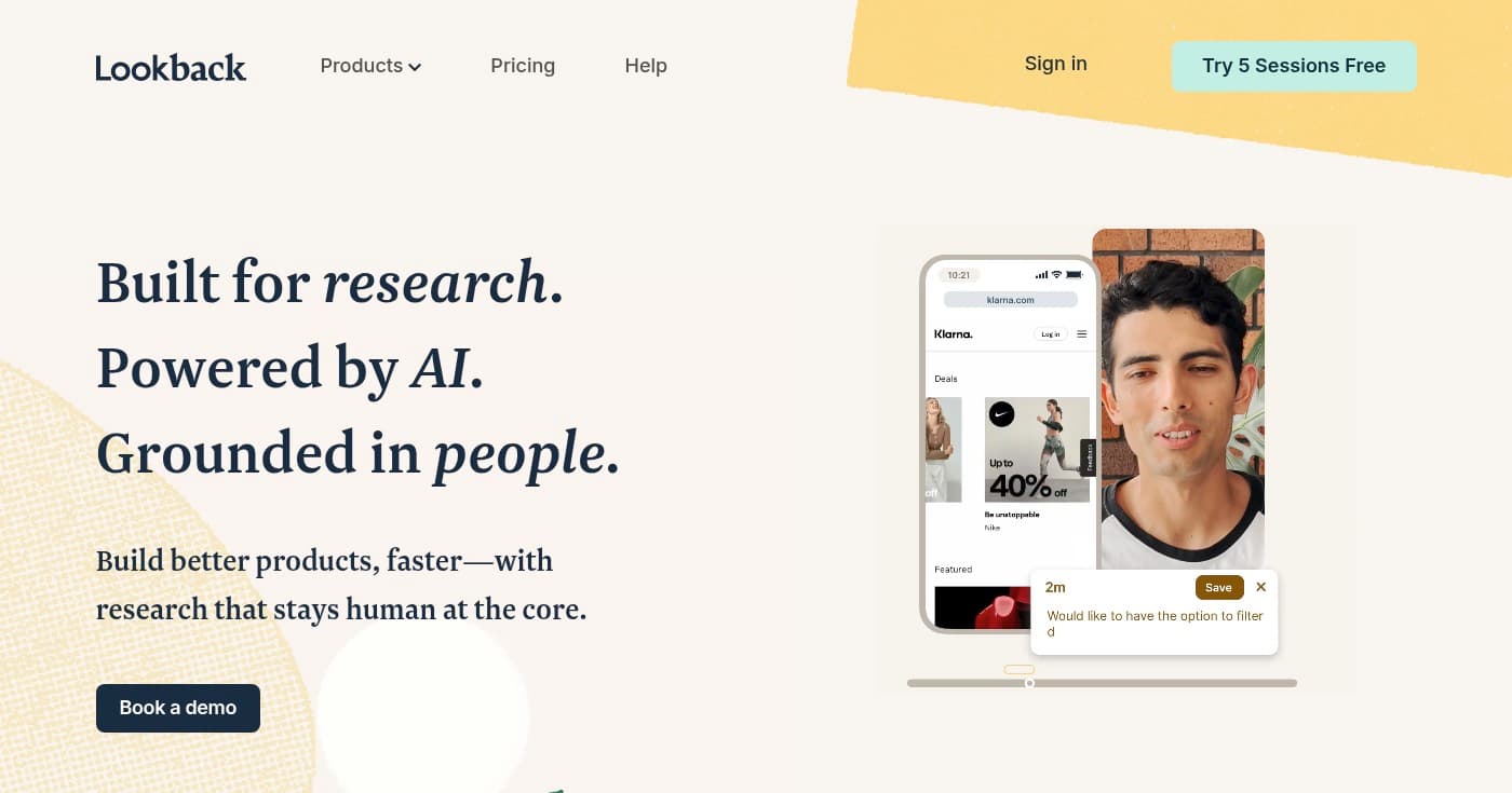 Screenshot of Lookback homepage