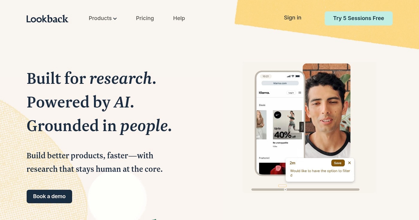 Screenshot of Lookback homepage