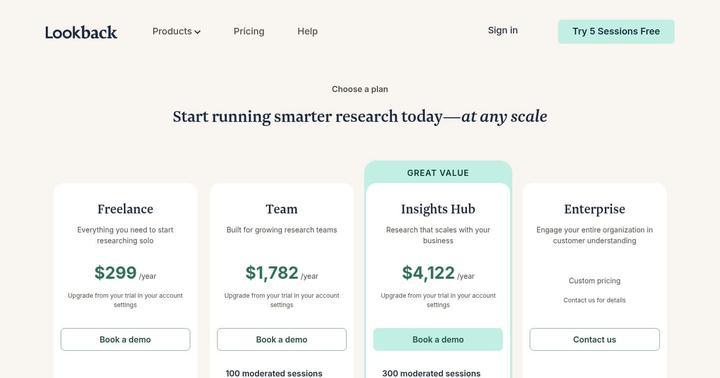 Screenshot of Lookback homepage