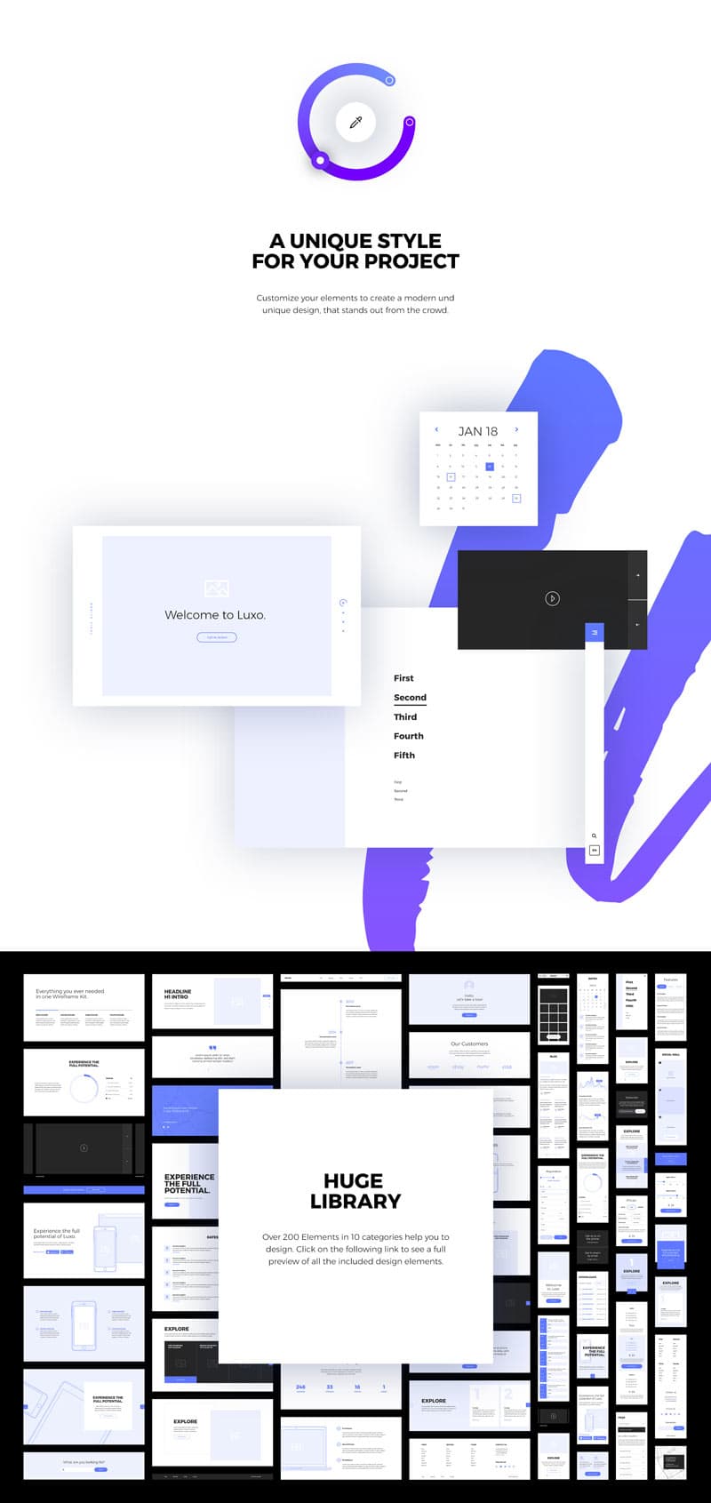 Luxo – Wireframing UI Kit (Premium)