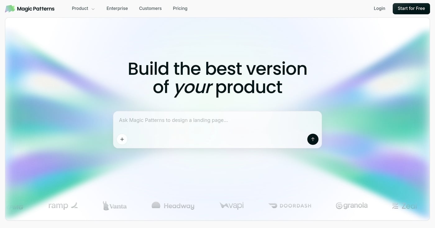 Magic Patterns AI wireframe generator homepage