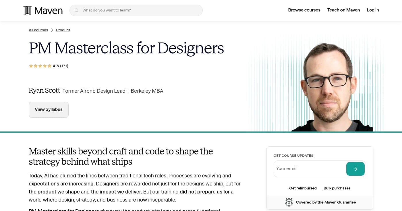 Maven PM Masterclass for Designers course page