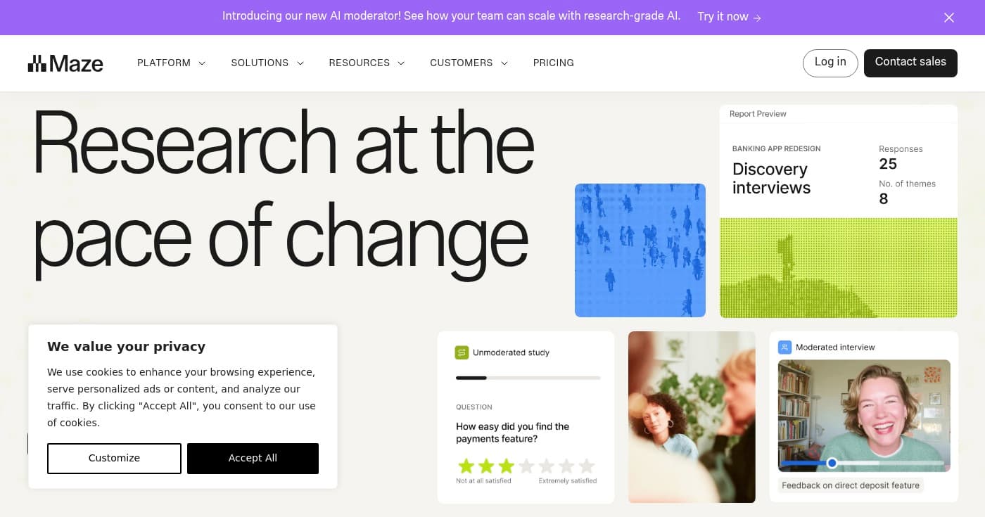 Screenshot of Maze homepage