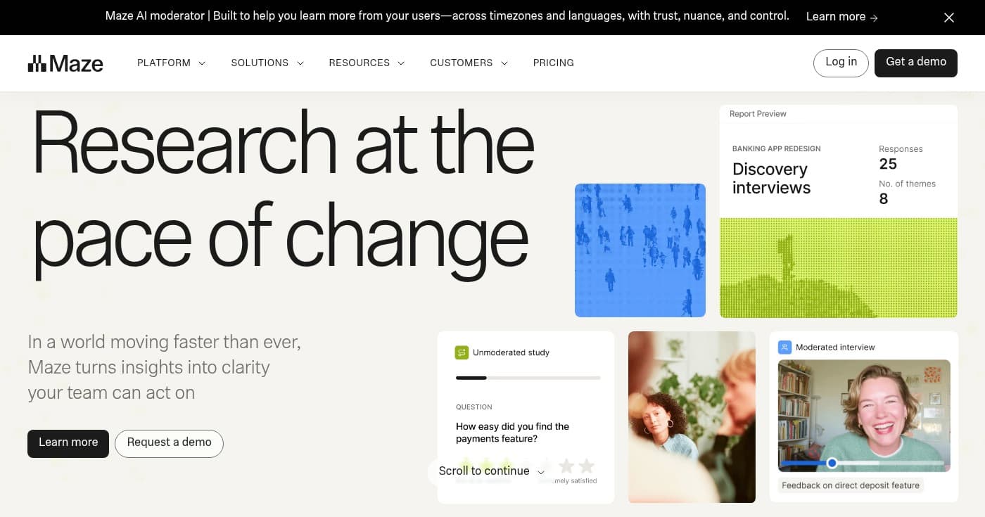 Screenshot of Maze homepage