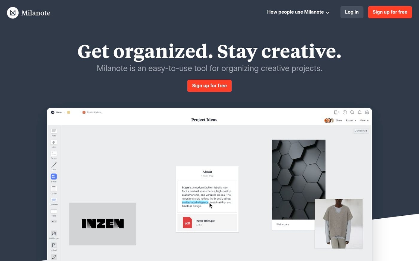 Milanote homepage