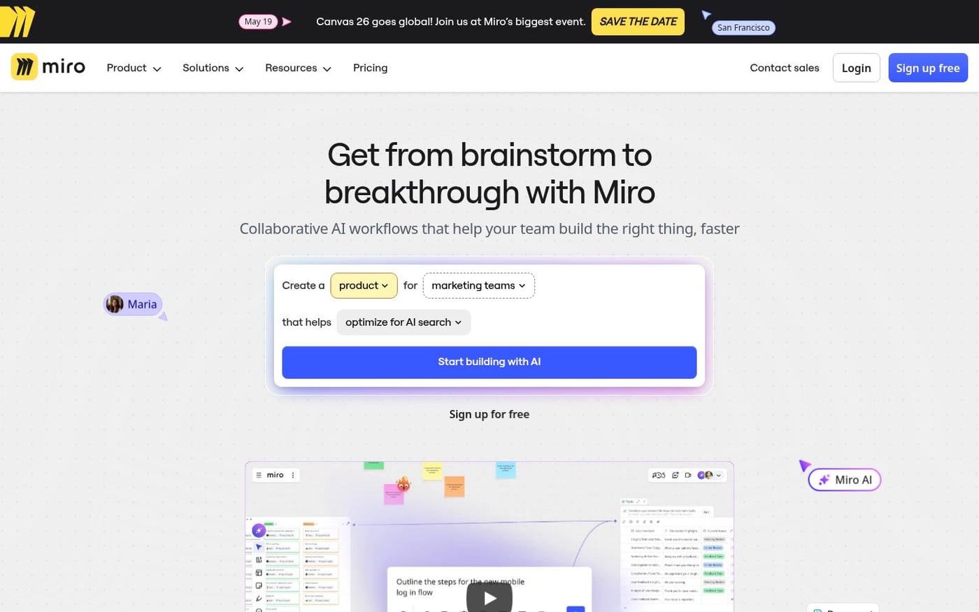 Miro homepage