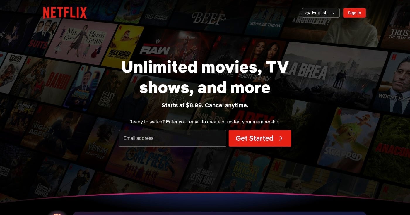 Netflix website screenshot