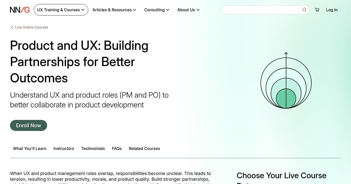 NN/g Product & UX course page
