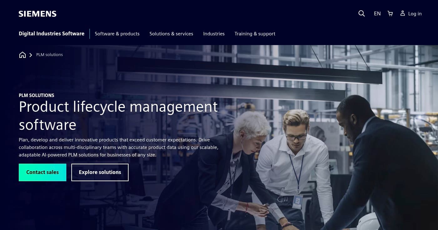 Screenshot of Siemens PLM homepage
