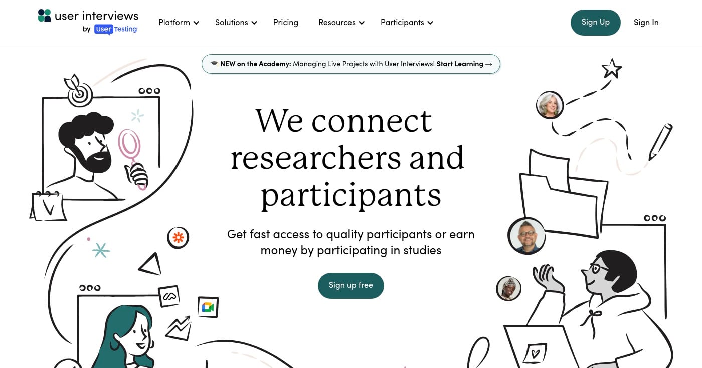 Screenshot of User Interviews homepage