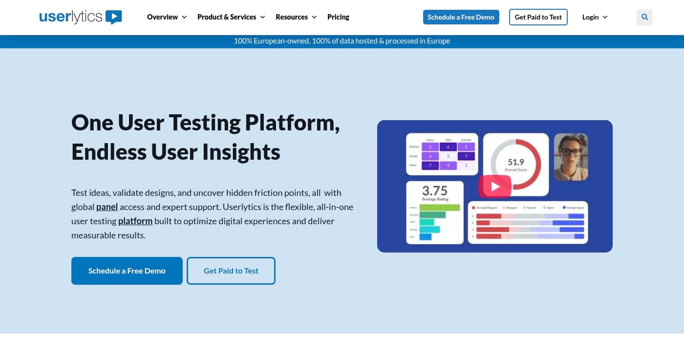 Screenshot of Userlytics homepage