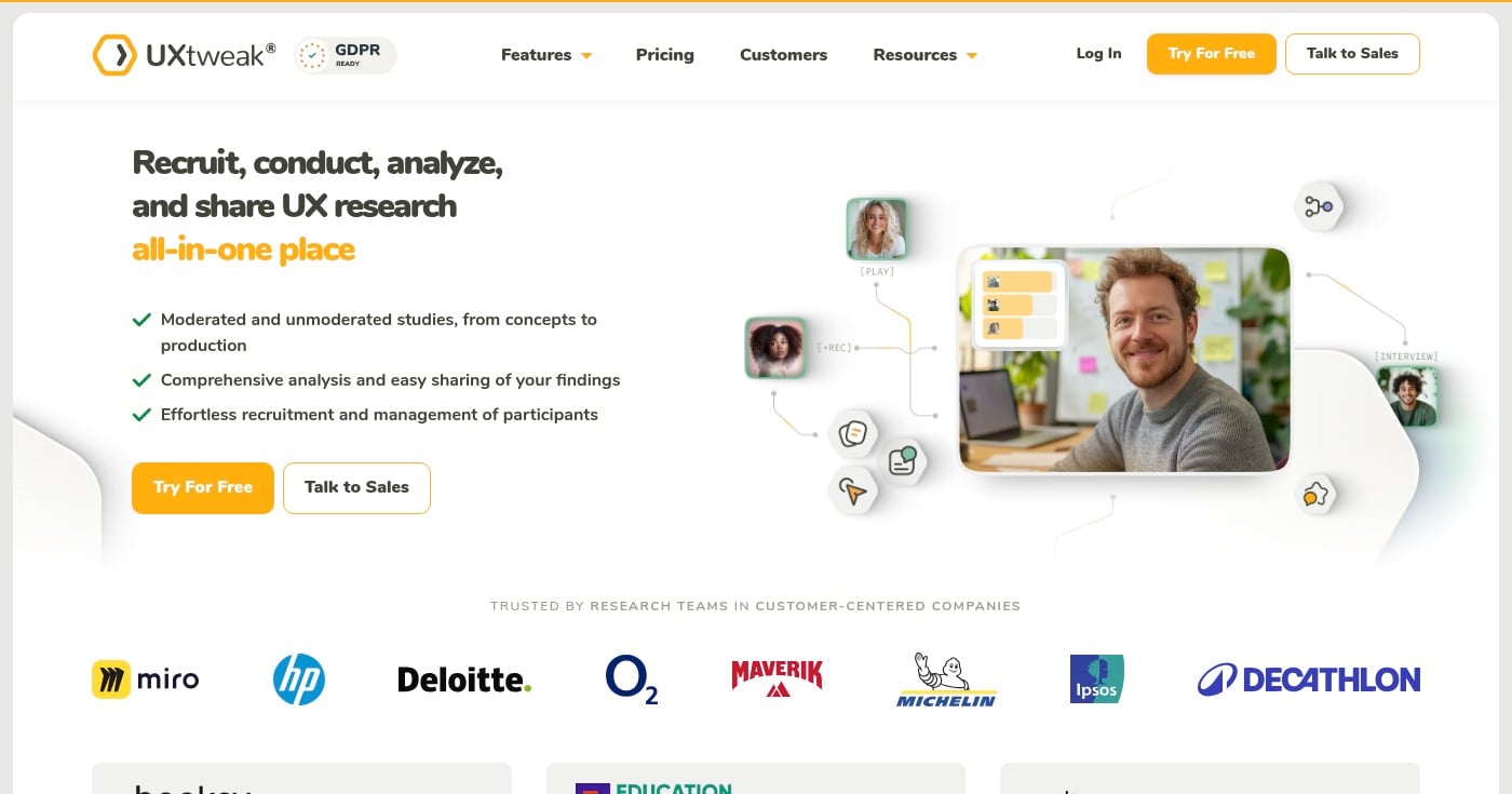 Screenshot of UXtweak homepage