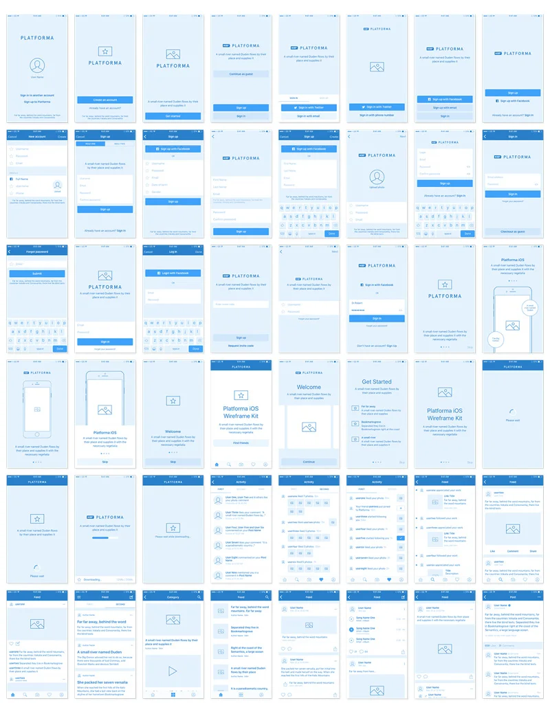 Platforma – iOS XD Wireframing Kit (Premium)