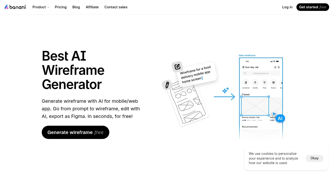 Banani AI wireframe generator homepage