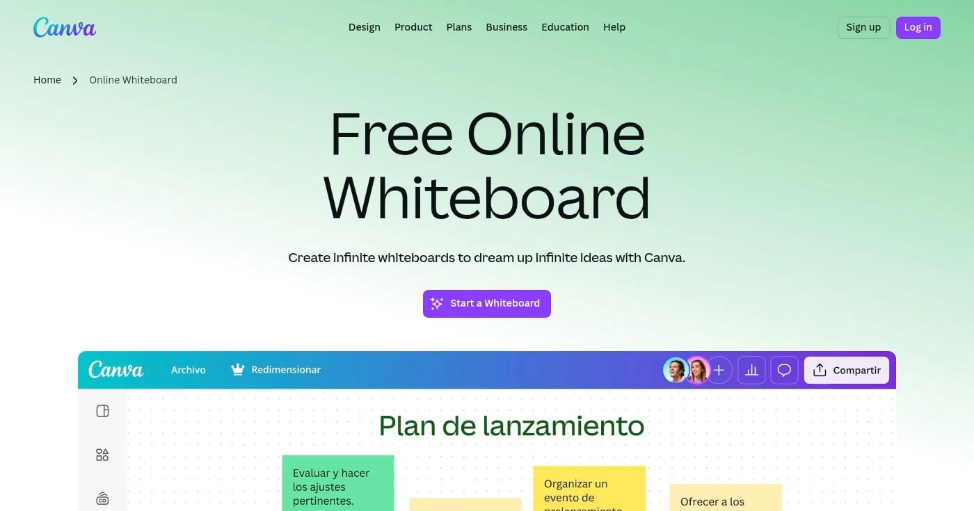 Canva online whiteboard for teams