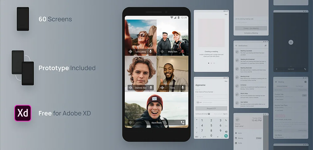 Free Videoconferencing XD Wireframe Kit