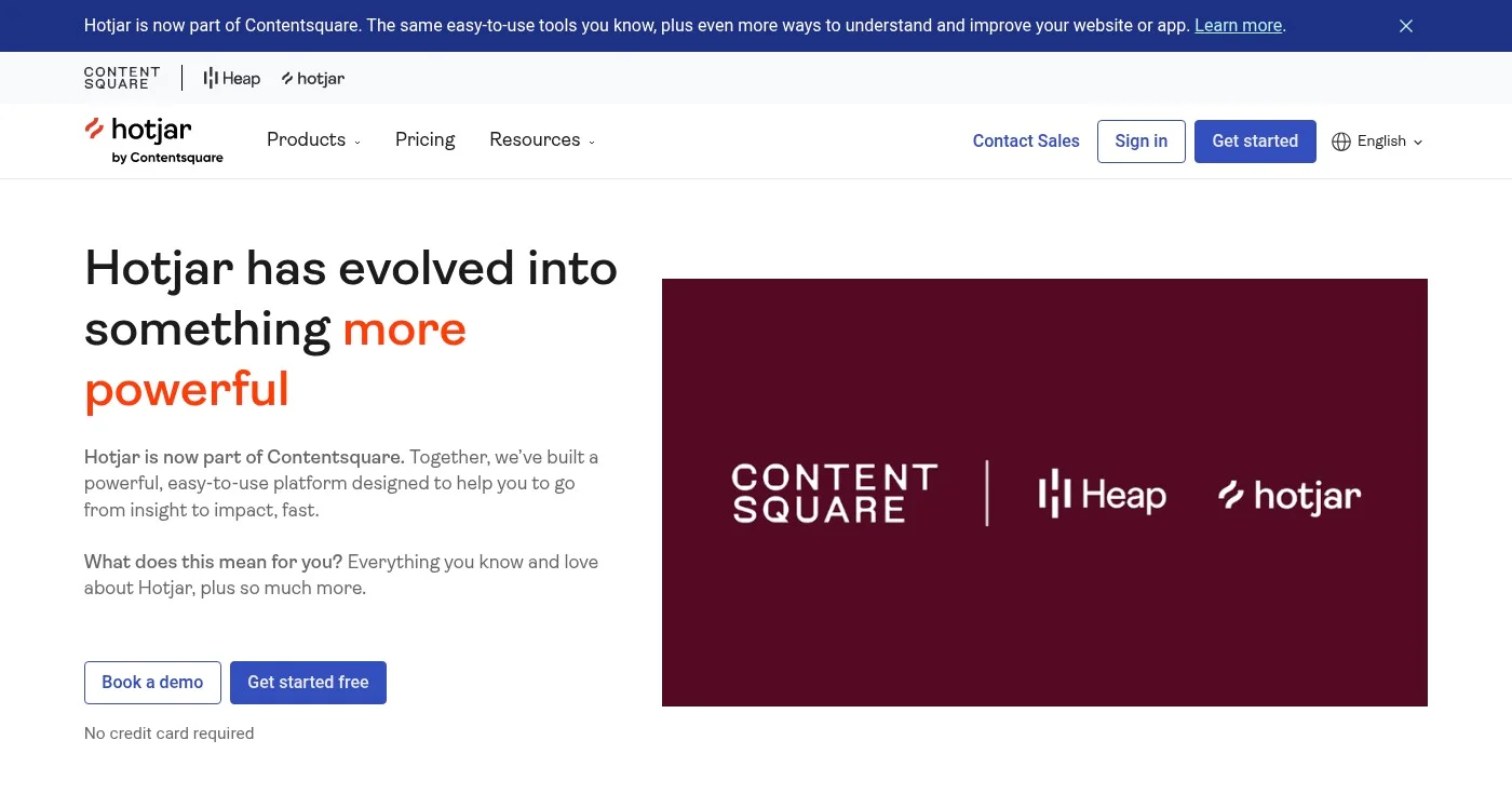 Screenshot of Hotjar homepage