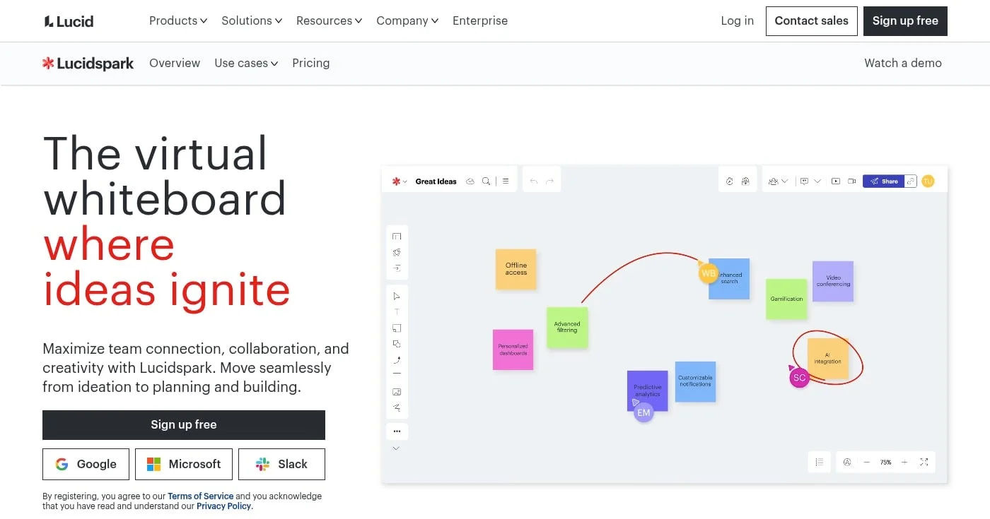 Lucidspark whiteboard for structured collaboration