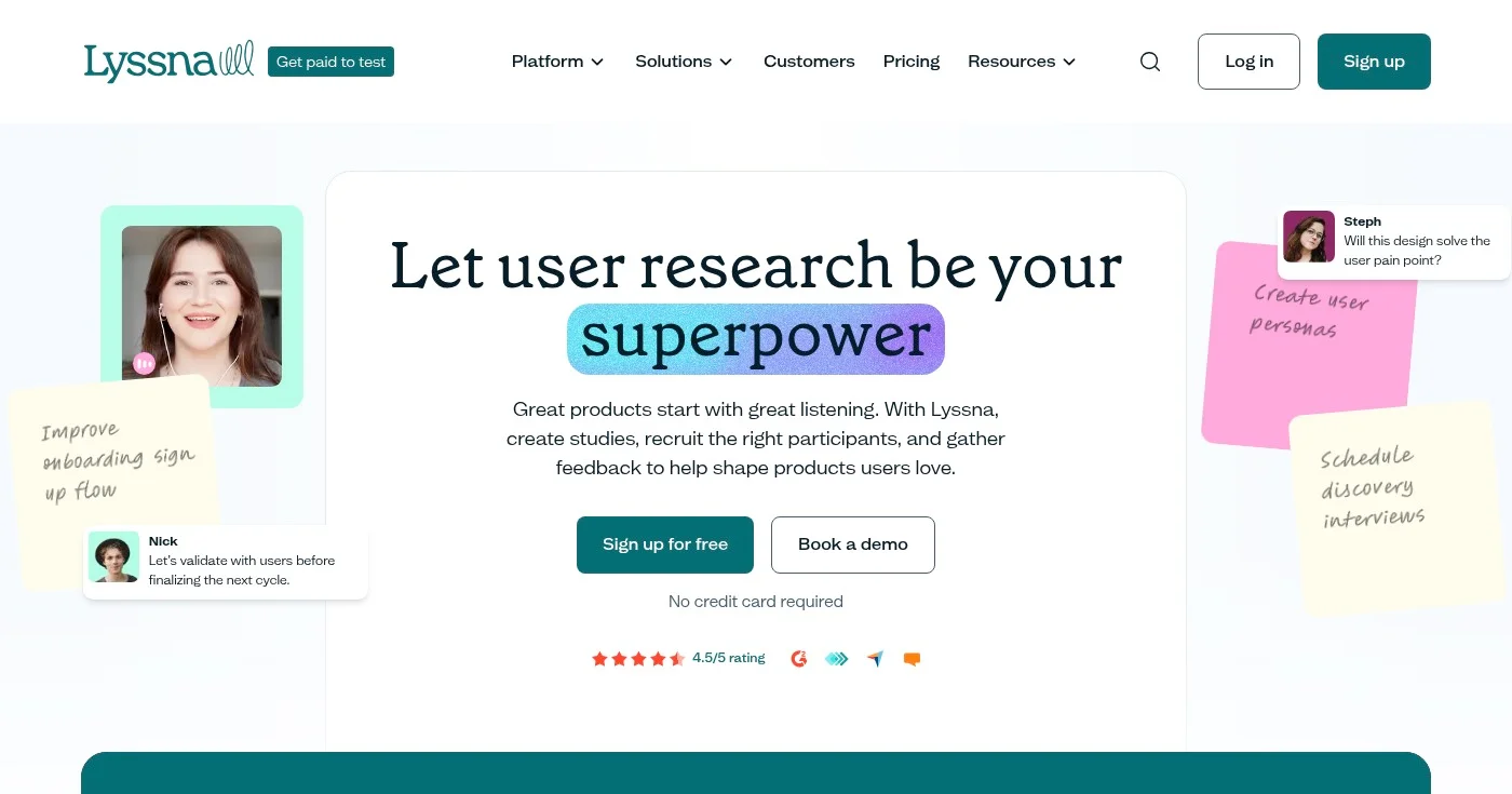 Screenshot of Lyssna homepage