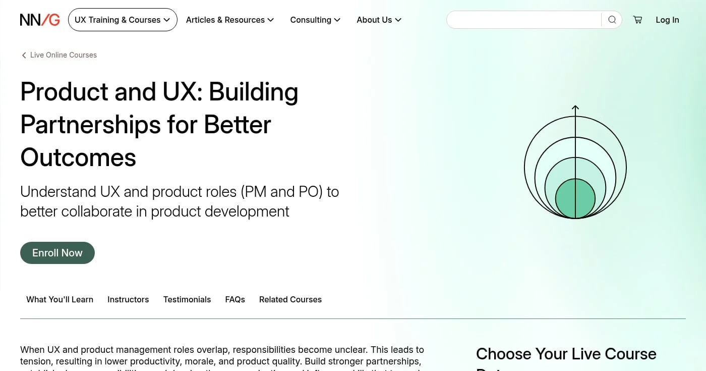 NN/g Product & UX course page
