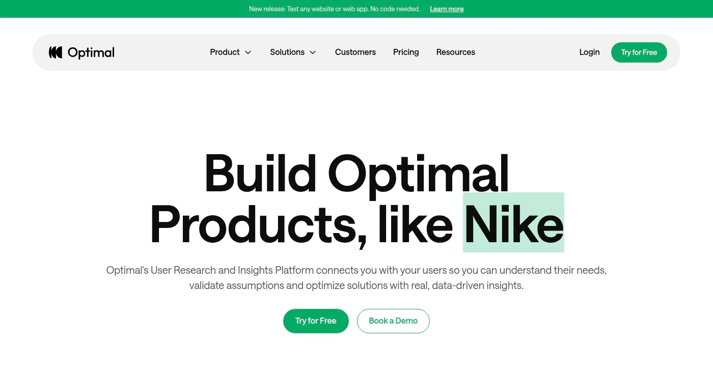 Screenshot of Optimal Workshop homepage