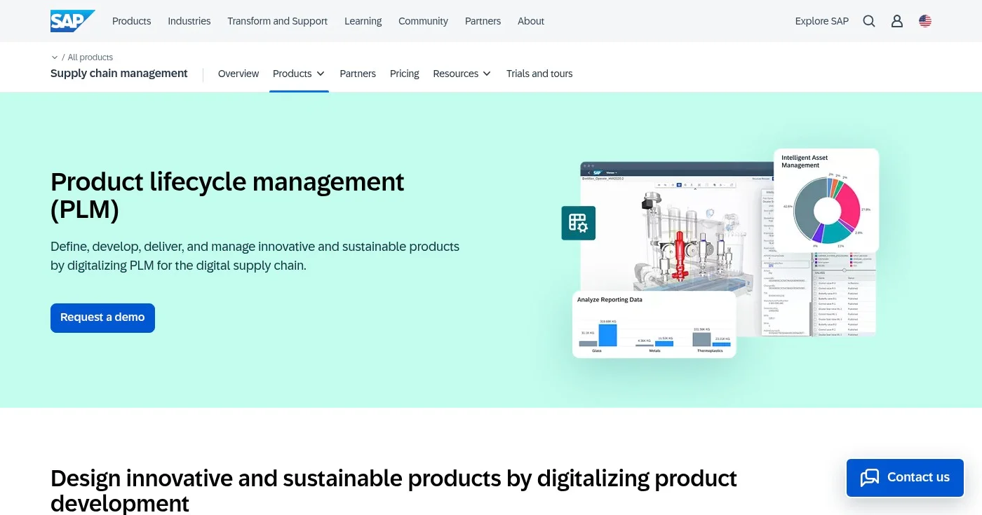 Screenshot of SAP PLM homepage