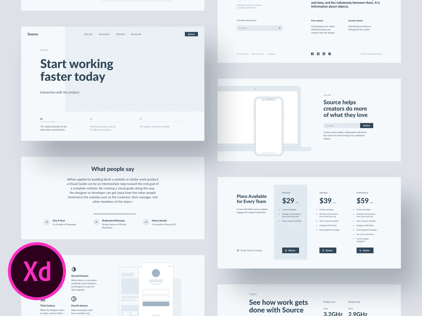 Source Wireframe Kit for Adobe XD (Premium)