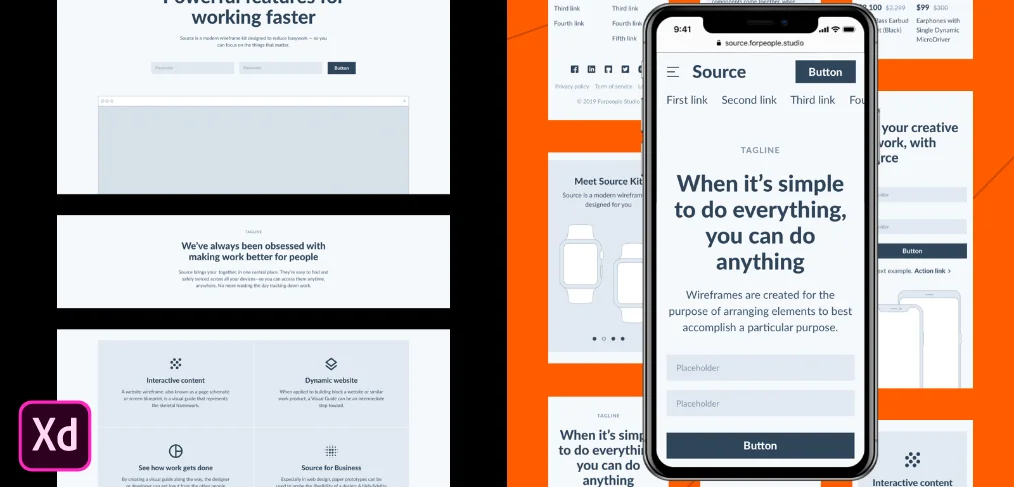 Source Wireframe Kit for Adobe XD (Premium)
