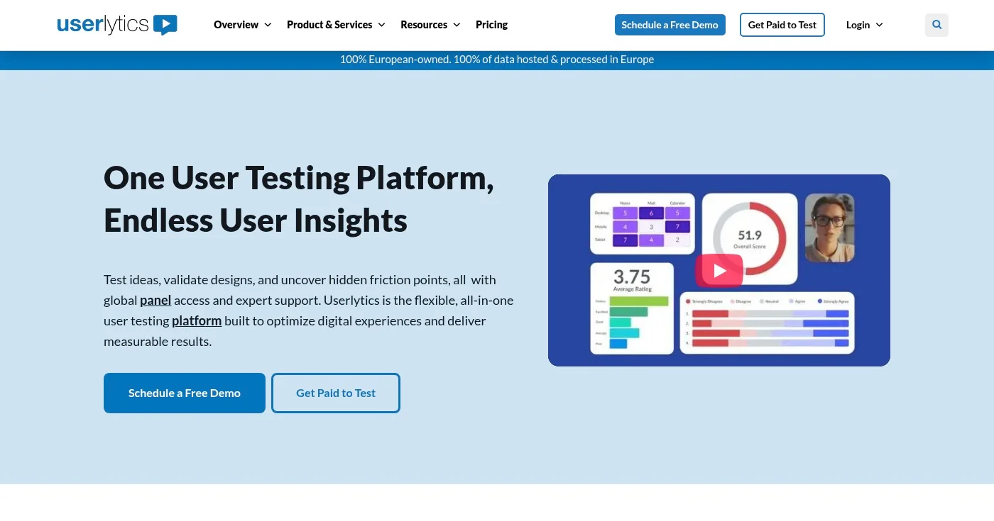 Screenshot of Userlytics homepage