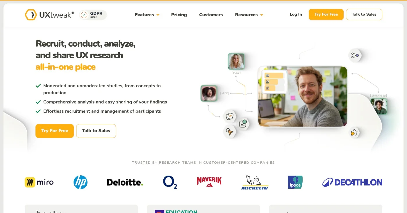 Screenshot of UXtweak homepage