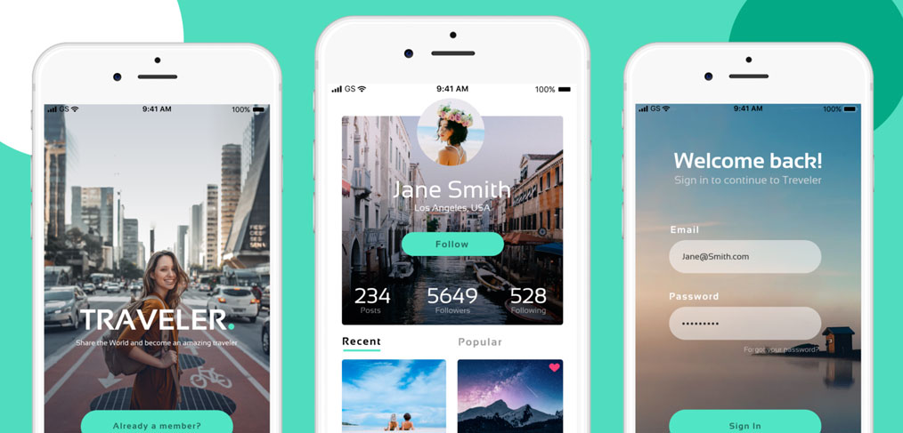 Free traveler Figma app concept