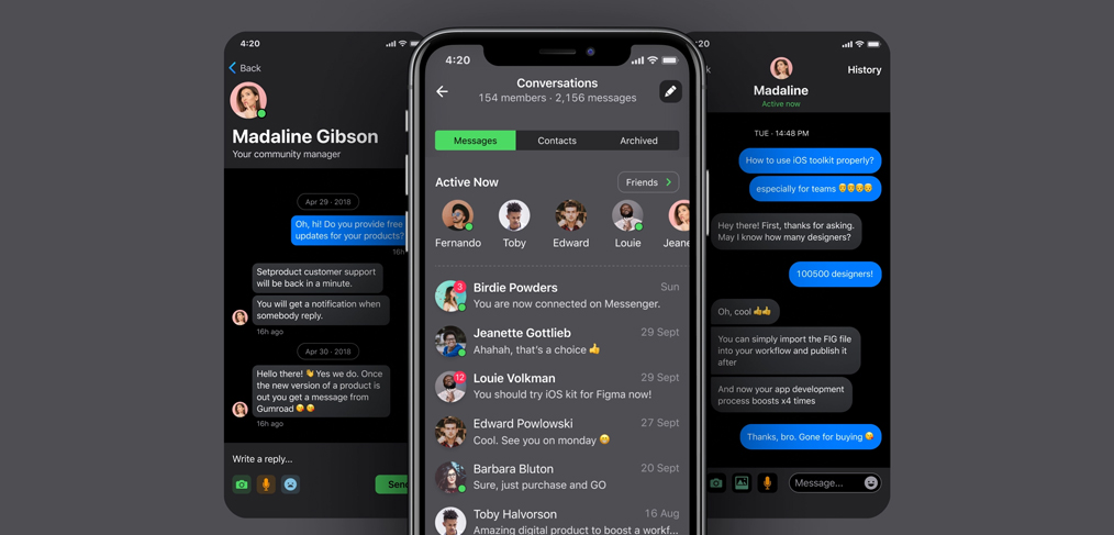 iOS Messages template – Dark UI