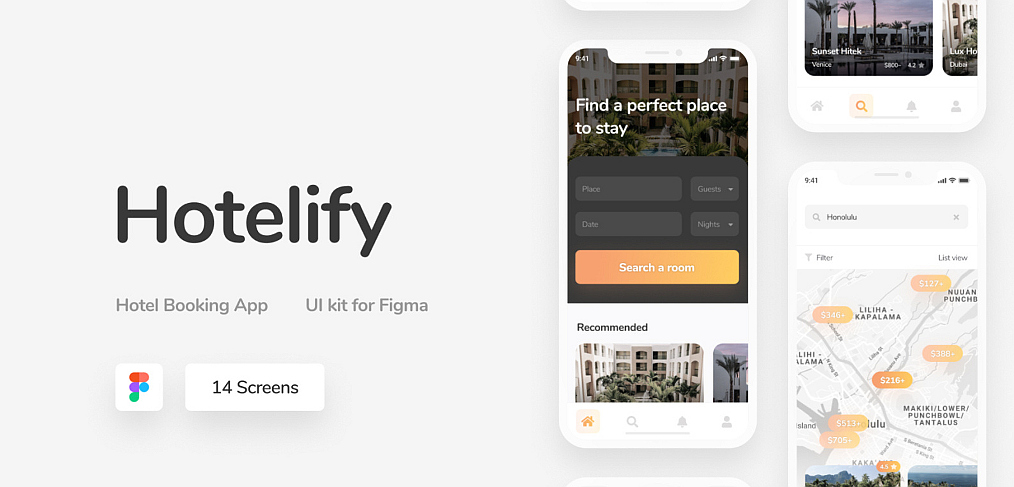 Hotelify – Free iOS Figma UI kit