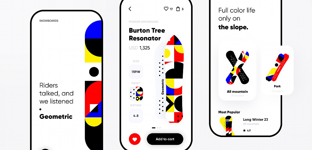 Snowboarding app template for Figma