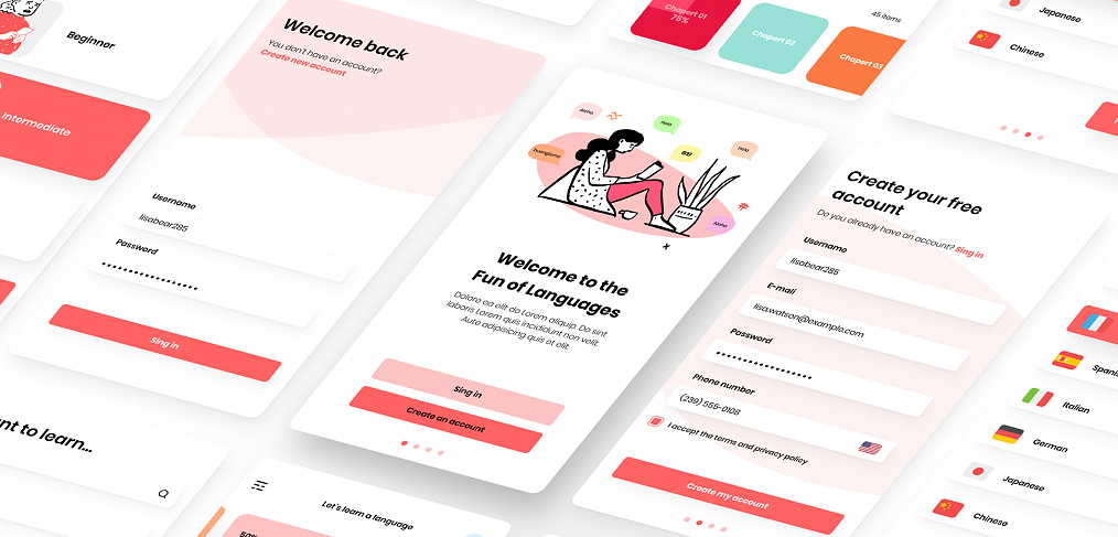 Language learning Figma app template