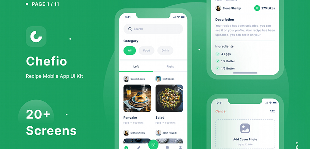 Chefio – Figma recipe app UI Kit