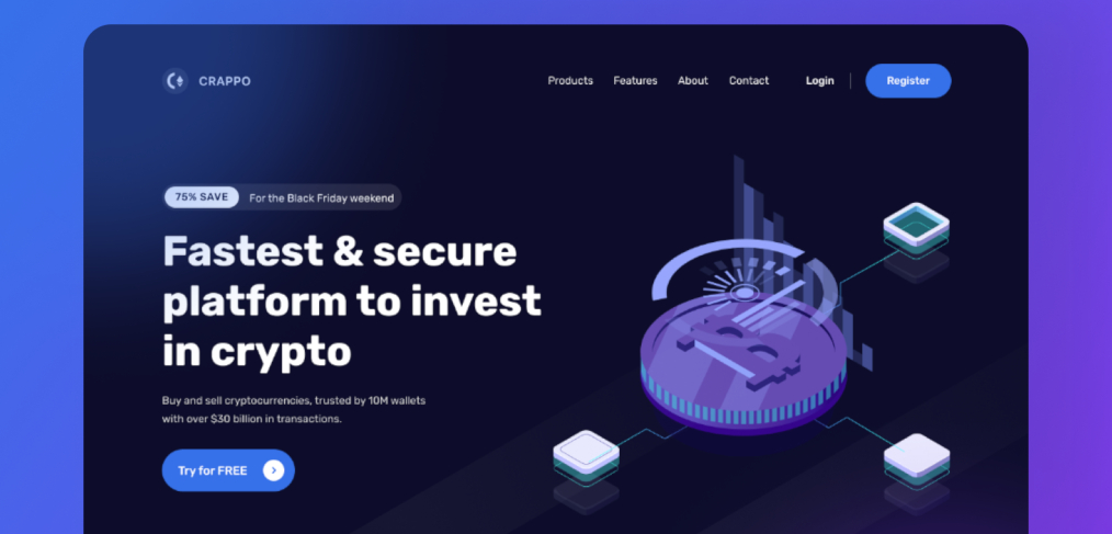 Crypto landing template for Figma