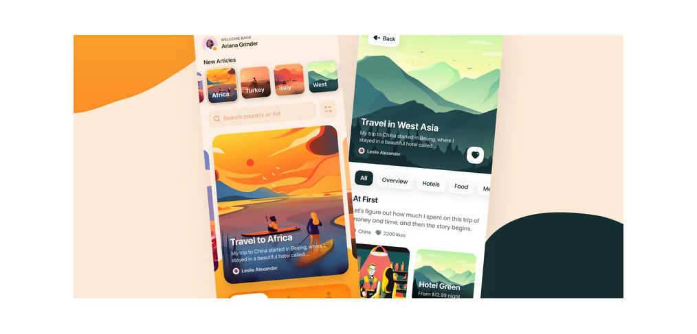 Figma travel journal app template & animation